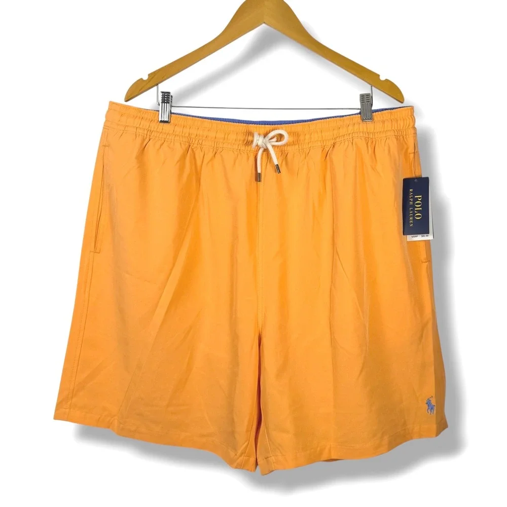 Polo Ralph Lauren Swim Trunks Men XLT Orange Blue Pony Stretch Board Shorts Prep